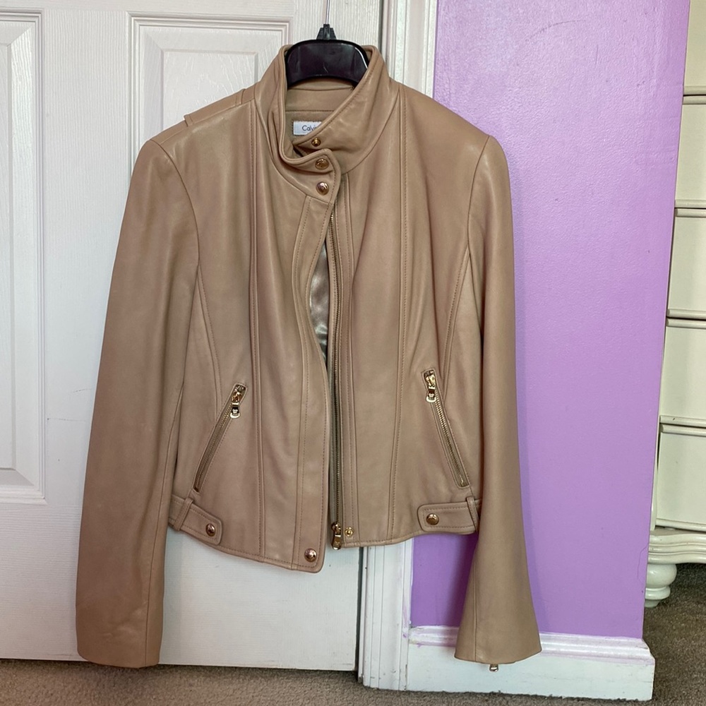 Lovely Calvin Klein leather jacket with gold hardware